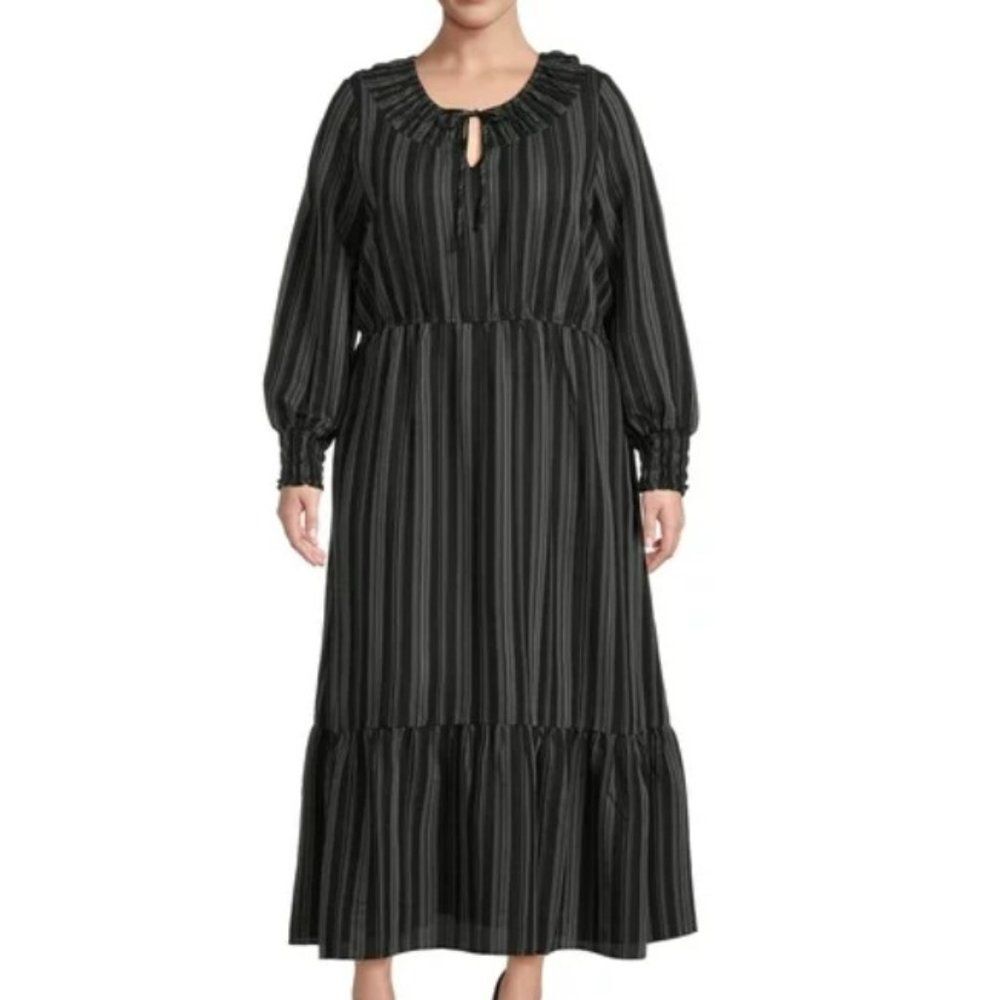 NEW Plus Sz 2X (20/22) Church Office Black Long Sleeve Peasant Maxi Dress Pocket